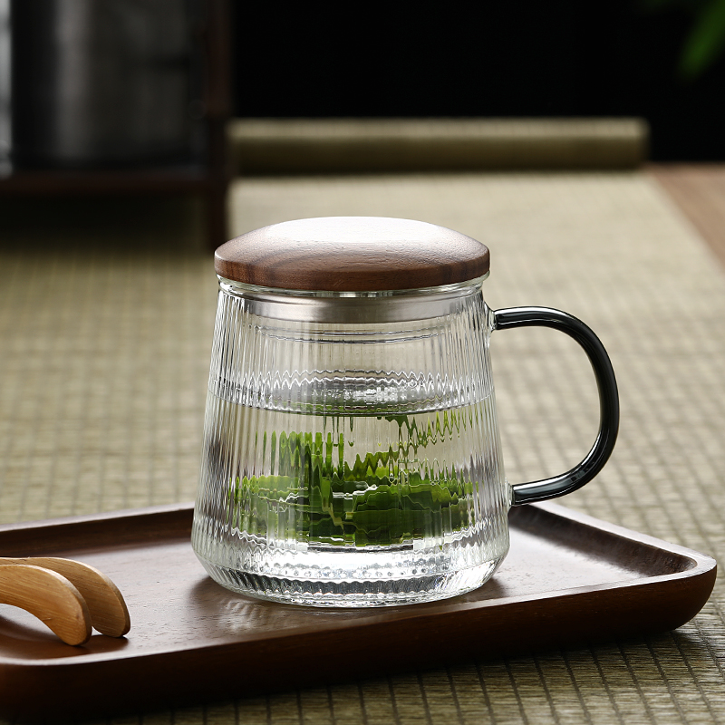 玻璃茶杯带盖把加厚耐高温茶水分离家用泡茶杯子男女士花茶杯水杯
