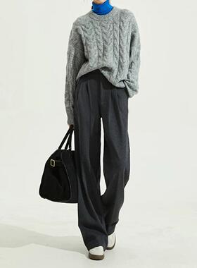 Can丝*阔腿毛呢裤 慵懒设计感 气质2024秋冬直筒裤 LK138