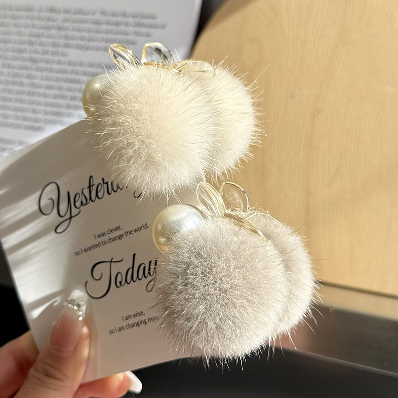 新款小蜜蜂珍珠毛绒球小抓夹发卡