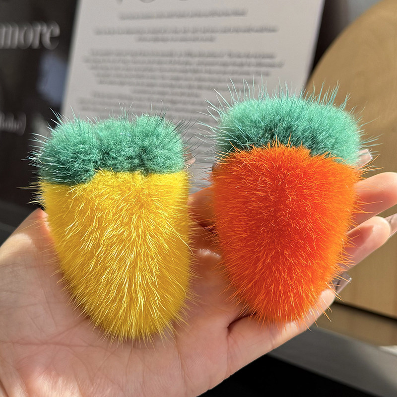 真水貂毛胡萝卜发夹发圈发绳发饰