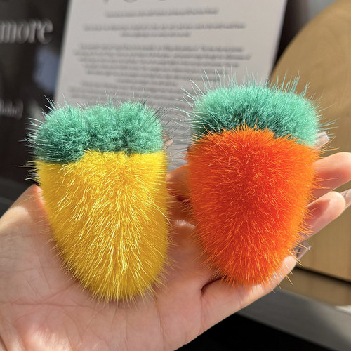 真水貂毛胡萝卜发夹发圈发绳发饰