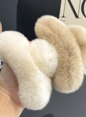 大号真獭兔毛后脑勺抓夹网红超大毛毛发夹可爱毛绒头饰发抓发饰冬