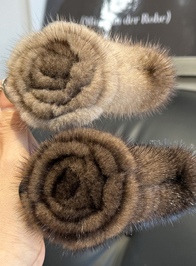 氛围之神新中式水貂毛玫瑰发夹鸭嘴夹头饰花朵抓夹发饰高级感发抓