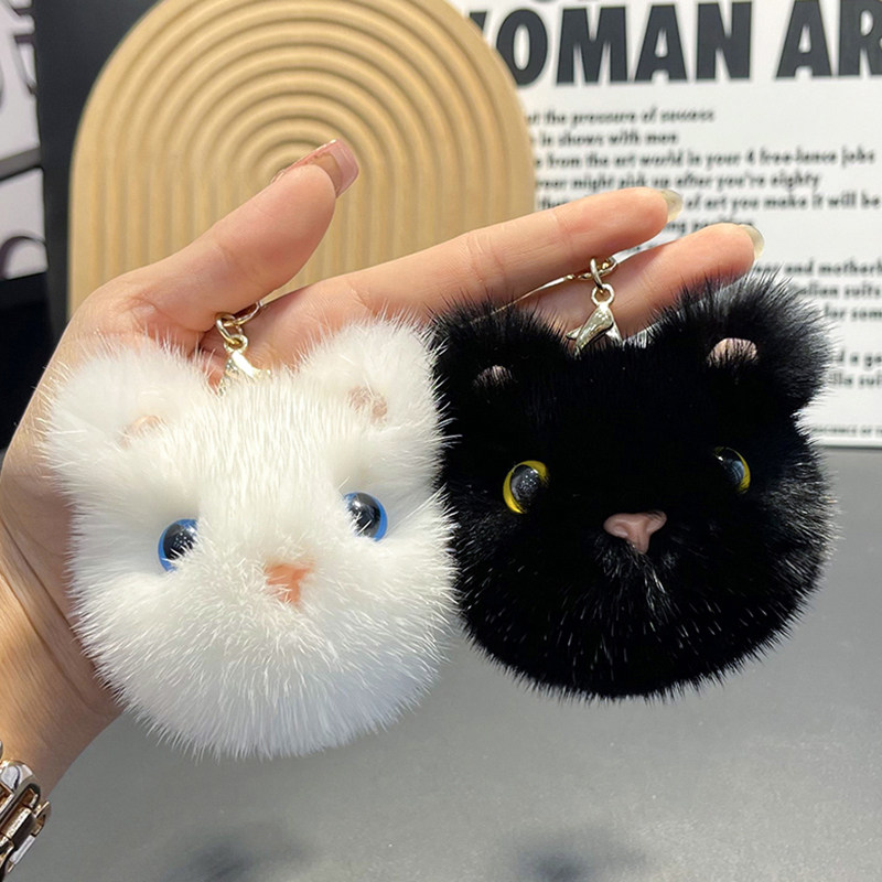 【可爱小猫咪】真水貂毛汽车钥匙扣挂件ins毛绒公仔包包挂饰礼物
