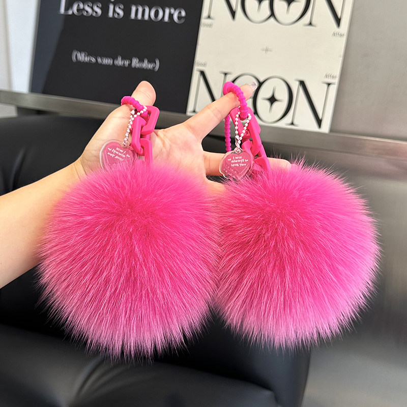创意硅胶真狐狸毛毛球链条钥匙扣精致书包挂件情侣挂饰汽车钥匙链