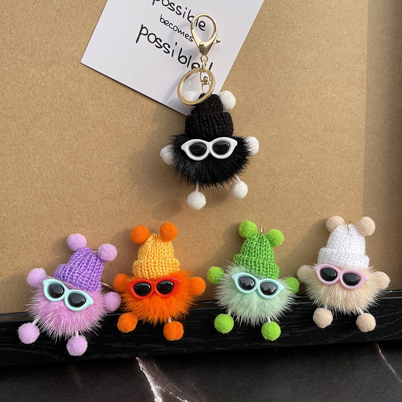 韩国ins网红丑萌可爱水貂毛包包挂饰毛绒小煤球车钥匙扣手机挂件
