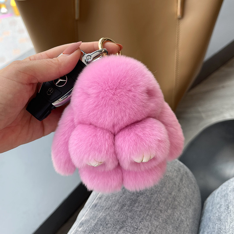 thumbnail for Genuine mini otter rabbit fur bunny pendant bag net red cute plush dead hanging rabbit car key chain