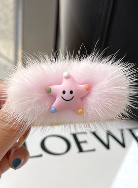 真水貂毛可爱儿童发夹网红ins皮草毛绒发卡头饰发饰边夹公主bb卡