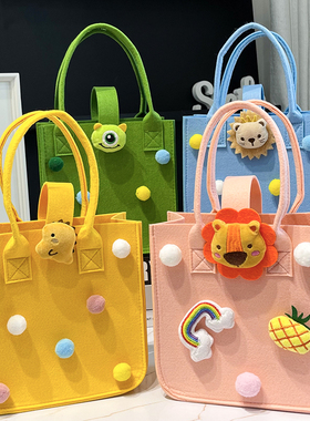 新款可爱毛毡包手提包卡通妈咪包百日宴礼品购物袋公仔女生小拎包