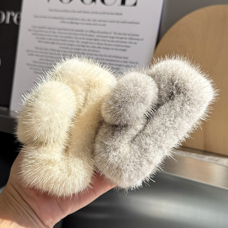 真水貂毛抓夹气质发夹毛绒绒发抓