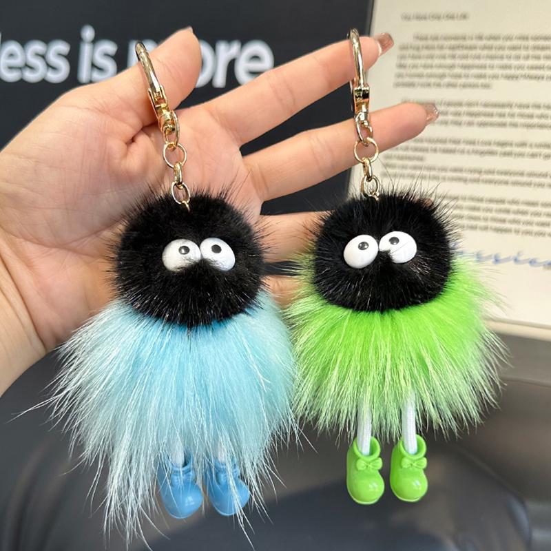 水貂毛可爱大长腿煤球钥匙扣挂件