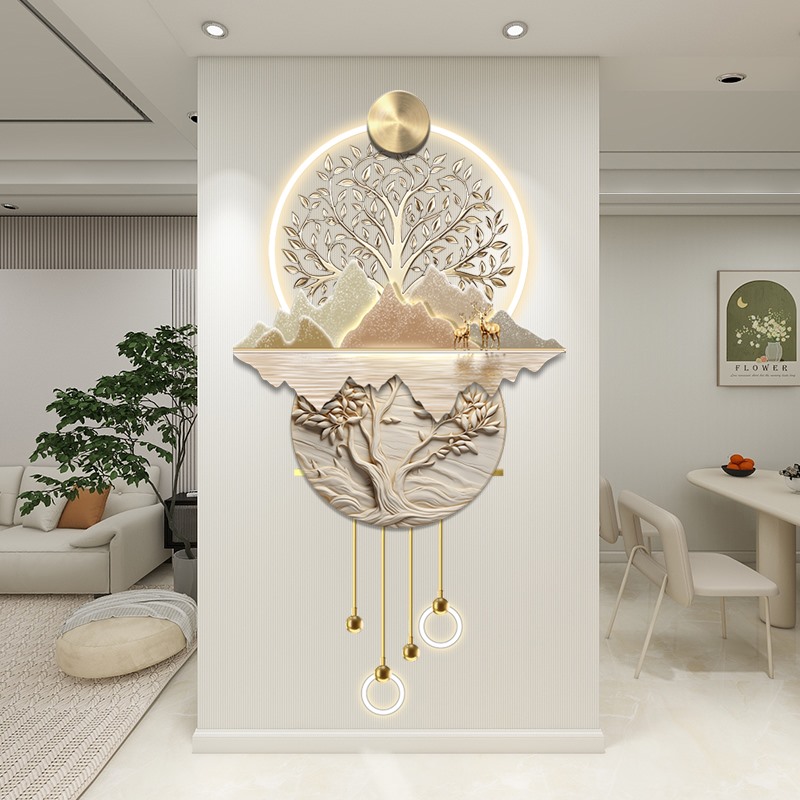奶油风玄关背景墙装饰画LED发光氛围灯创意壁画高级感精雕艺术画图片