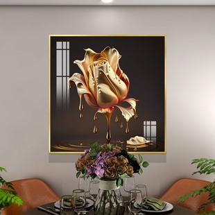 轻奢大气餐厅玄关背景墙装 饰画高级感单幅走廊过道壁画玫瑰花挂画