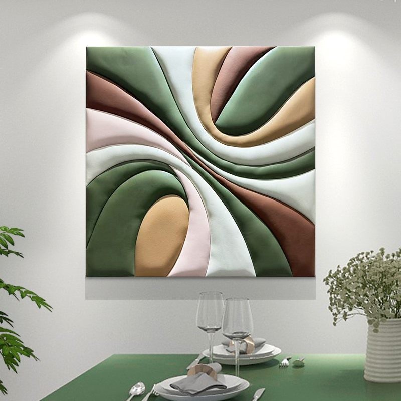 轻奢高级感抽象餐厅背景墙装饰画3D立体软包皮雕画饭厅过道艺术画