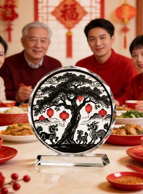 迎客松麒麟瑞兽摆件电视柜摆放国风山水吉祥物旺家兴业工艺陈设礼