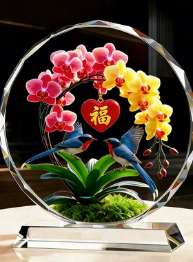 彩绘花鸟雕塑摆件电视柜茶室迎春报喜轻奢软装吉祥观赏工艺藏礼品