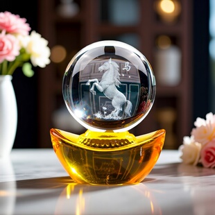 水晶球摆件客厅装饰桌面乔迁送礼品生肖摆放马年玄关马到成功