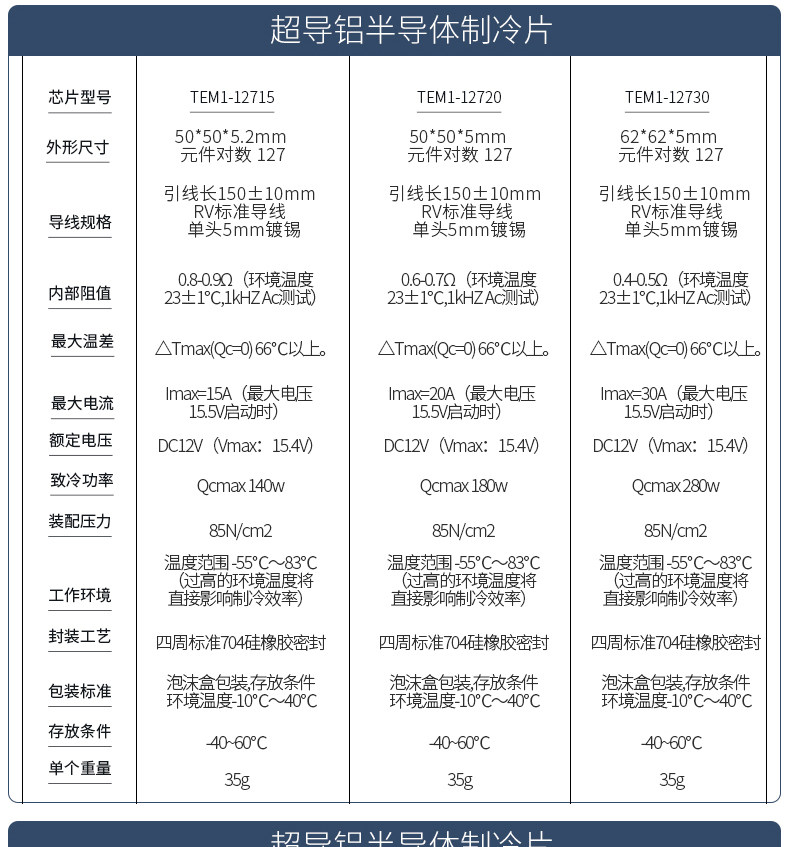 超导铝基板半导体制冷片tem1-12706 12708 12710 12715温差致冷片