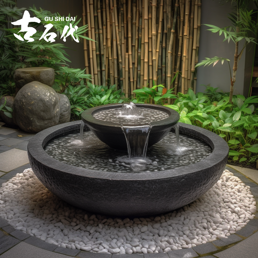 石材黑山石流水喷泉组合摆件庭院水景水系花园阳台户外涌泉招财