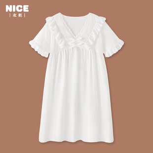 薄款 短袖 中长款 睡衣裙公主风2025年新款 纯棉睡裙女款 夏天夏款 夏季
