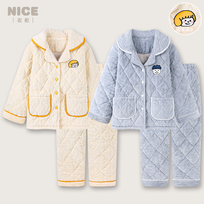 加绒加厚情侣睡衣三层夹棉