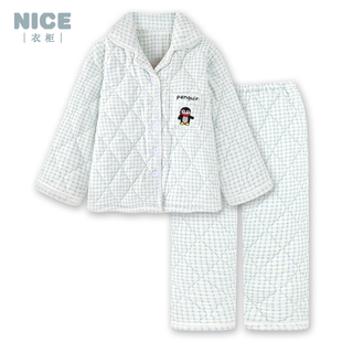 2025新款 加厚加绒保暖珊瑚绒夹棉家居服套装 冬季 三层夹棉睡衣女款