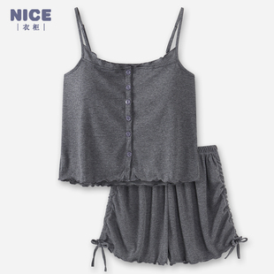 家居服套装 带胸垫吊带睡衣女款 短裤 纯棉薄款 夏天纯欲风 两件套夏季