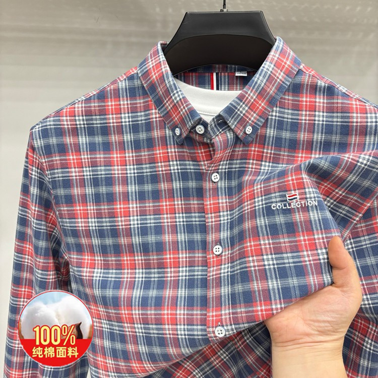 春秋季新款男士翻领纯棉长袖衬衫