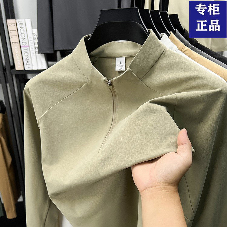 春秋季男士拉链半高领Polo衫中年弹力骑行户外运动百搭卫衣打底衫