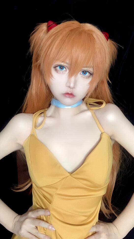 【天凛藏】eva明日香cos新世纪福音战士 黄色连衣裙日本