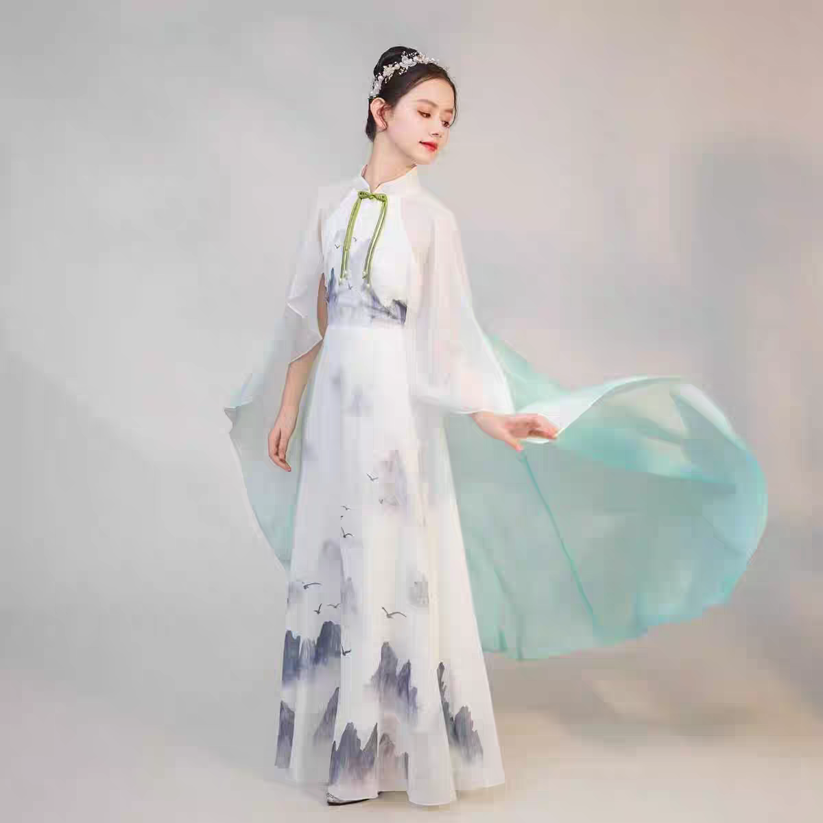 儿童礼服高端女童弹古筝演出服中国风主持人民乐演奏艺考礼服红色