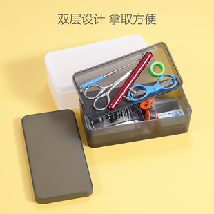 渔具配件PP塑料盒双层多功能抗压耐磨大容量半透明带盖磨砂收纳盒