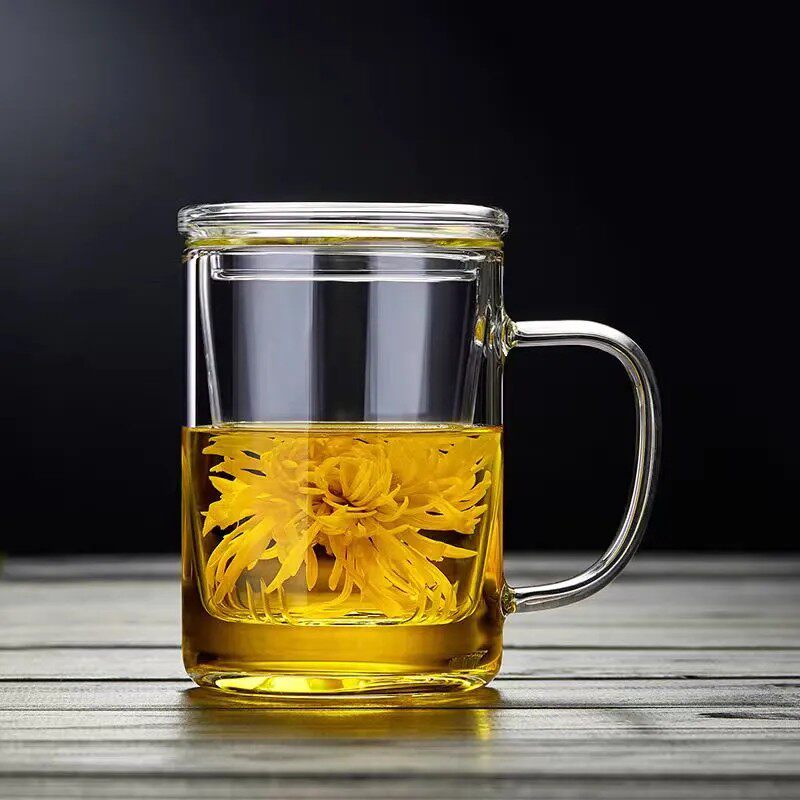 高硼硅玻璃泡茶杯耐高温高透明三件套全玻璃把手玻璃杯图片
