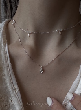 向上的生命力原创小众s925银手工马蹄莲锁骨链项链日常百搭叠戴