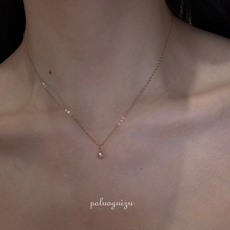 淡人项链天花板原创美国进口14k注金椭圆锆石极简百搭店主自留