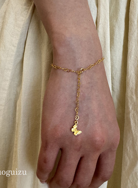 永恒的蝴蝶原创美国14k注金闪亮爱心链可调节手链日常精致叠戴