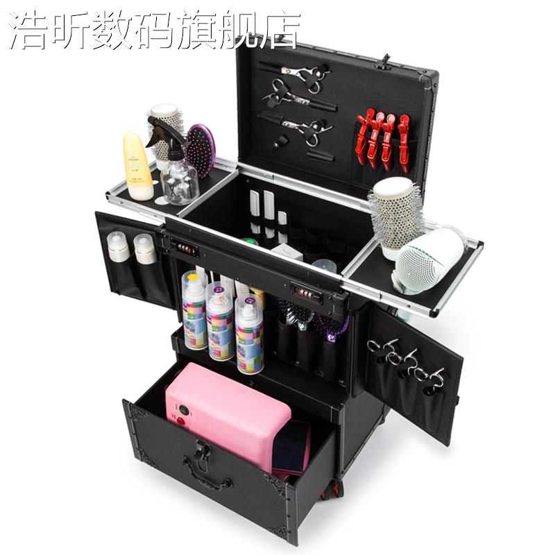 浩昕美发复古工具箱拉杆大容量多功能带抽屉推剪专业油头大工箱摆件饰品