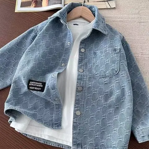 外套女童长袖春秋衬衣中大童潮25儿童衬衫男孩上衣休闲男牛仔新款