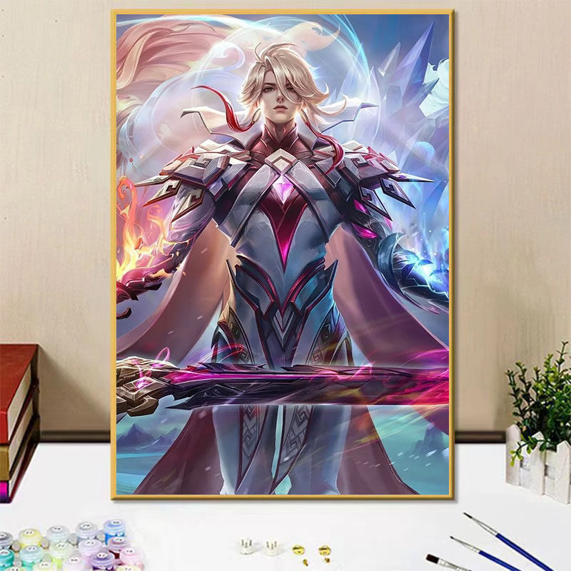 王者荣耀男英雄李信diy数字油画手绘填色涂鸦画卧室装饰挂画礼物