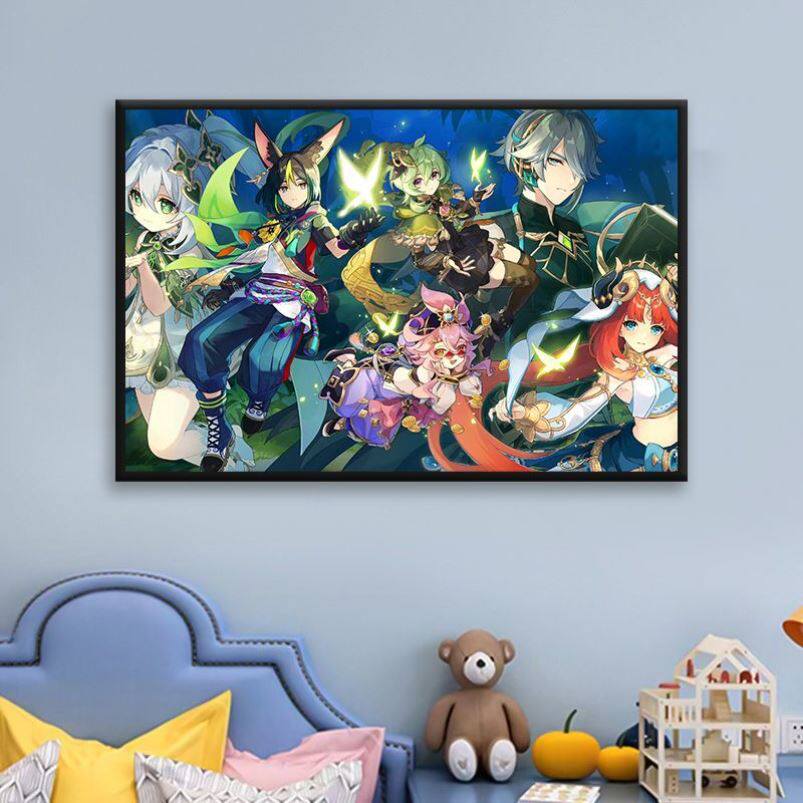 原神卡通多人全家福diy数字油画钟离提纳里纳西坦手绘涂色画礼物