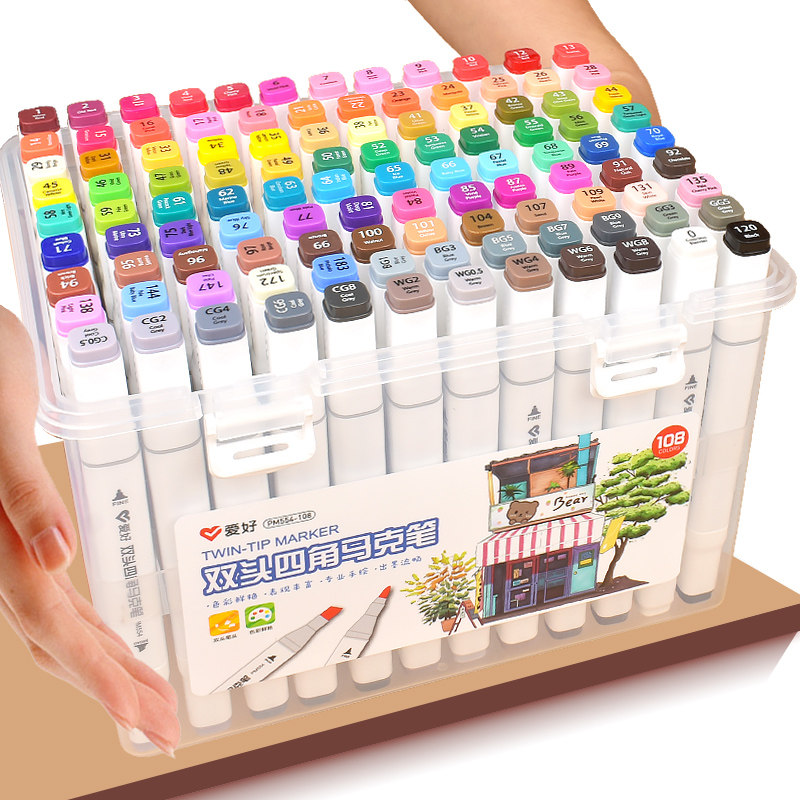 爱好108色双头马克笔套装学生用美术专用绘画60色水彩笔48色全套彩色