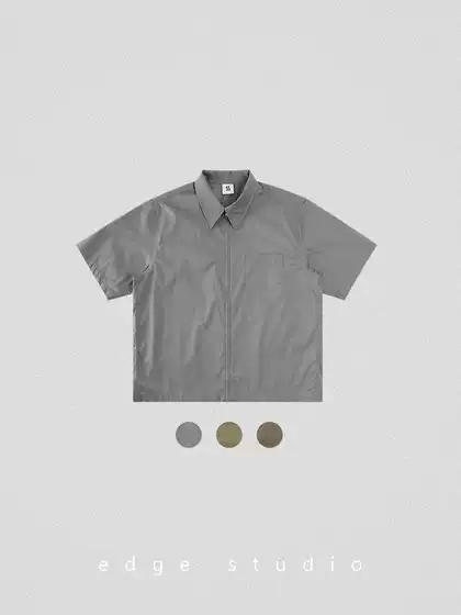 Edge Studio Short-Sleeved Loose-Fitting American Casual Zipper Cardigan Shirt Jacket Summer Men