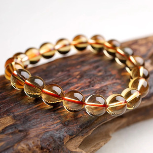 天然黄水晶手链女 黄色水晶珠子手串男士巴西黄晶石收藏级