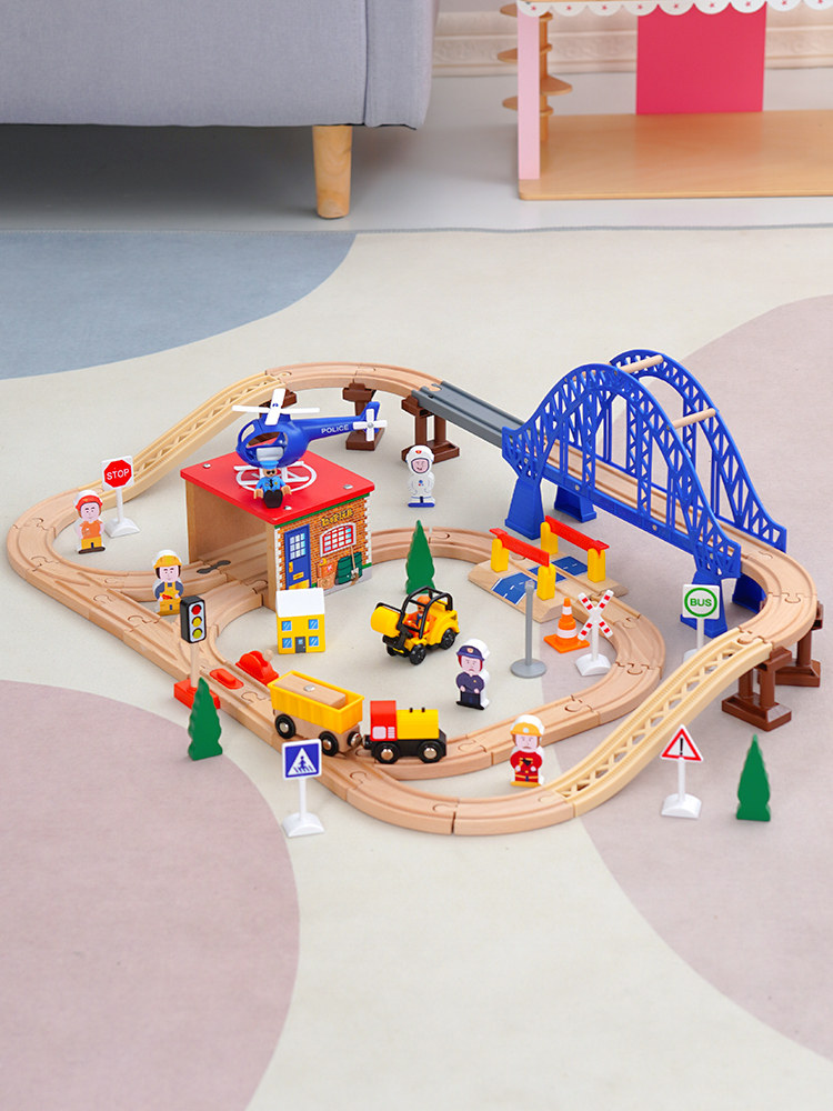 WOODEN TRAIN TRACK CAR TOY CAR ELECTRIC SMALL TRAIN WOODEN CAR CAR BUILDING BLOCK SCENE ASSEMBLY SET 2 YEARS OLD
