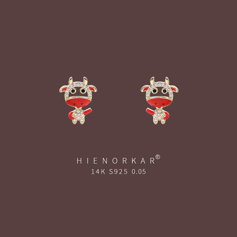 高级感耳夹无耳洞女小牛新年耳环2022年新款潮过年耳饰品纯银耳钉