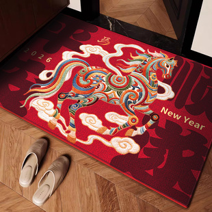 门口入户地垫马年新款红色家用玄关防滑高级感加厚地毯耐脏脚垫子