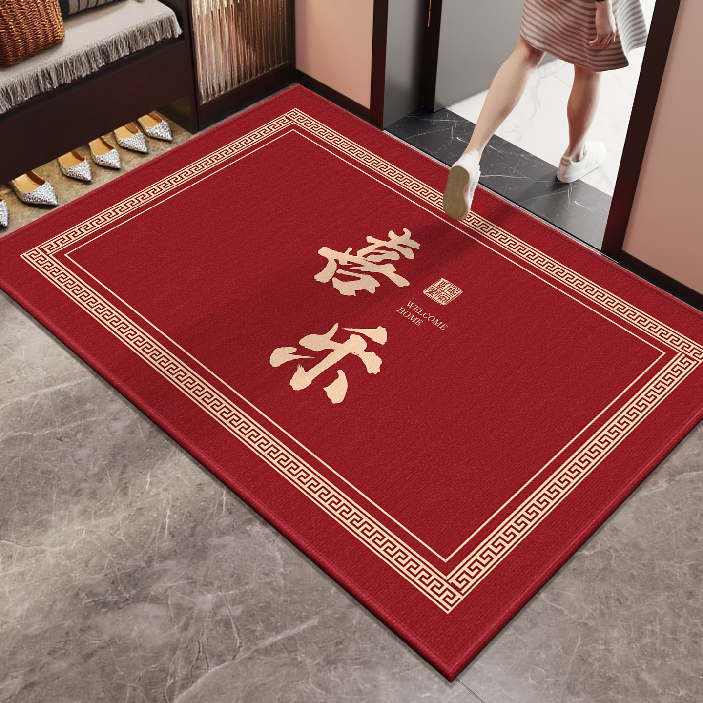 入户门地垫新年红色门口防滑地毯