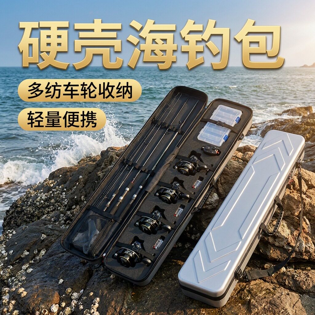 2026新款硬壳大容量纺车轮专用海竿包抗压收纳包鱼竿包海竿矶竿包