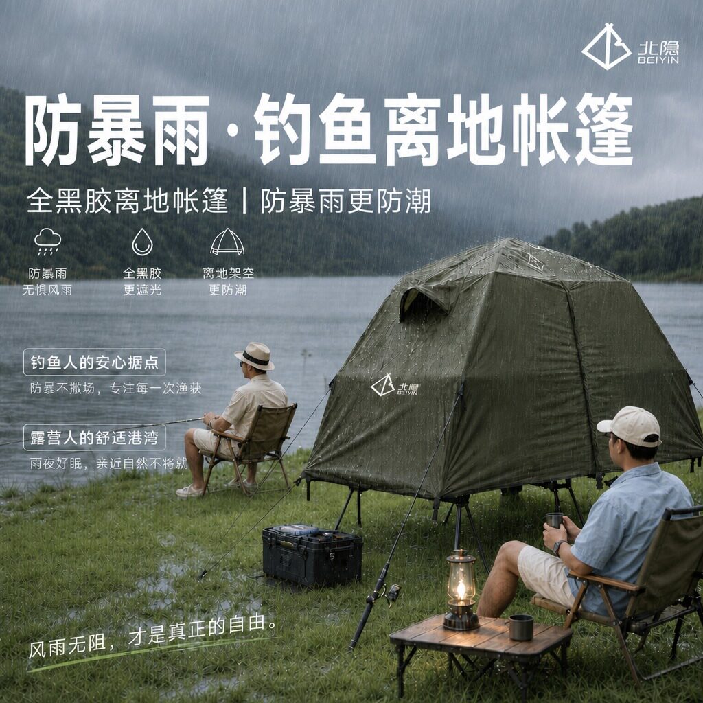 钓鱼专用户离地帐篷防暴雨全自动新款遮阳棚单人行军床野营速开轻