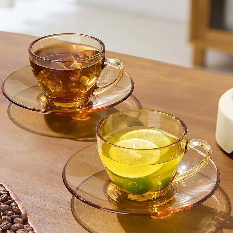 茶色玻璃杯燕麦早餐杯子家用带把水杯琥珀色耐热咖啡杯女牛奶杯图片
